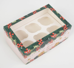 Изображение Коробка на 6 капкейков «Новогодний подарок» 17 х 25 х 10см